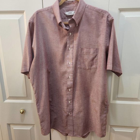 Arrow Dover Red Button Down Short sleeve shirt size 17 Tall - Picture 1 of 12